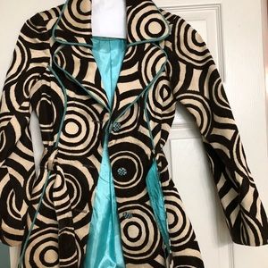 3 Sister brown, tan & turquoise sz small coat.